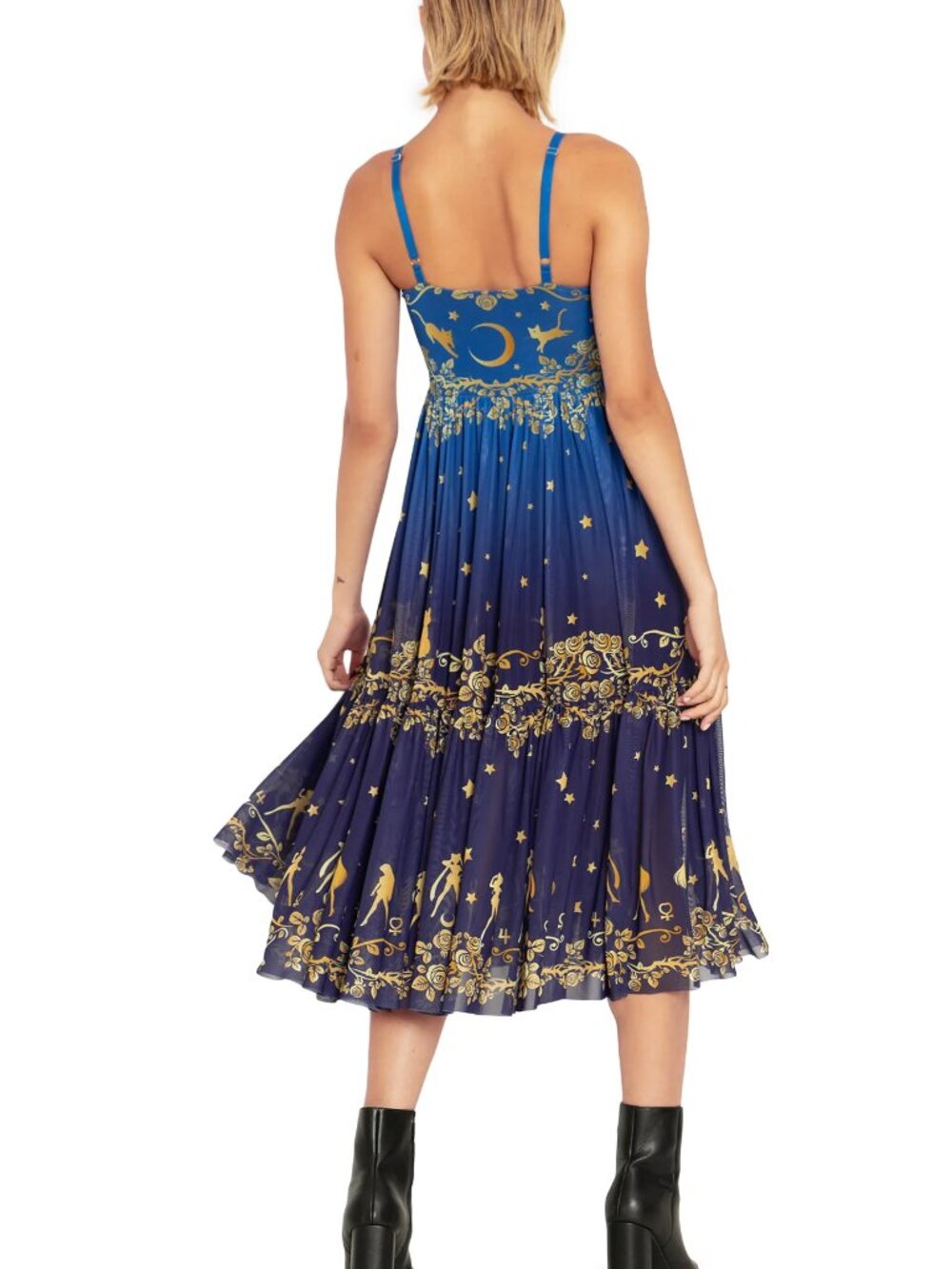 Blackmilk - Blue and Gold Sailor Guardians Stars Sheer Midaxi Dress - Size Large - Picture 2 of 9
